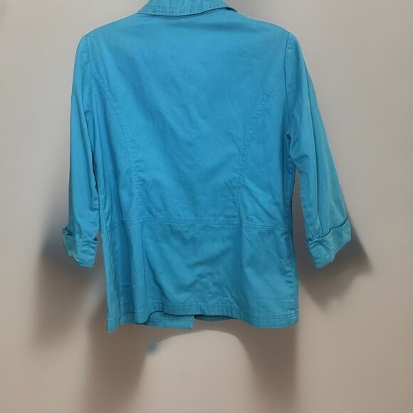 Nancy Bolen City Girl Womens Jacket SZ 6 Blue Studded Snap Up 3/4 Sleeve *Read - Picture 6 of 6